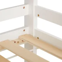 Kiefernholz Etagenbett 90x200 mit drei Schlafplätzen in Weiß mit Natur - Kinderbett mit Bettschublade