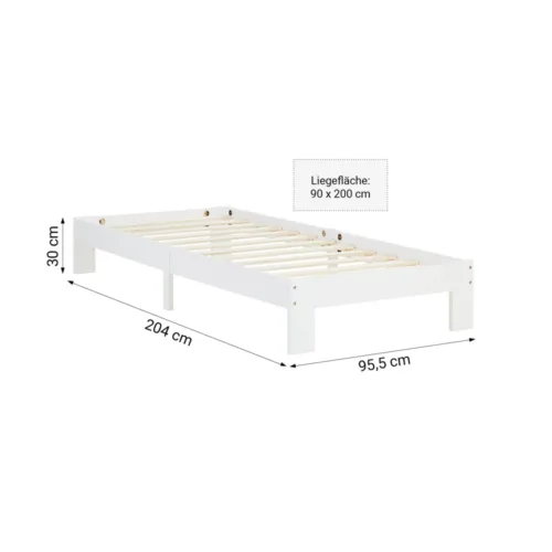 Massivholz Futonbett 90x200 - Einzelbett ohne Kopfteil - Tagesbett in der Farbe: Weiß