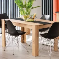 Küchentisch 135x80 cm in Natur mit Schwarz - Esszimmertisch mit kontrastfarbenem Mittelstreifen