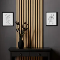 Zwei Moderne Akustikpaneele 60x120 cm in Natur auf Filz in Schwarz - Schalldämpfende Raumakustik