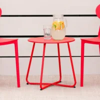 Kreisförmiger Metalltisch: Wetterfester Beistelltisch für Drinnen und Draußen – Farbe: Rot
