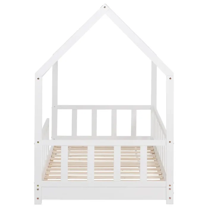 Abenteuerliches Massivholzbett 90x200 - Hausbett für Kinder mit Montessori-Design - Farbe: Weiß