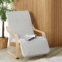 Heller Schaukelstuhl mit verstellbarem Fußteil - Funktionaler Relaxsessel mit Cord-Stoffbezug - Farbe: Natur Grau