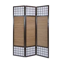 Gerpüfte Retourware - Paravent - 3-teilig - Bambus und Reispapier - 132 cm Breite und 175 cm Höhe - Farbe: Braun