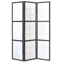 Geprüfte Retourware – Paravent 3-teilig, 132×175 cm – Holz Shoji Reispapier in Schwarz mit Weiß