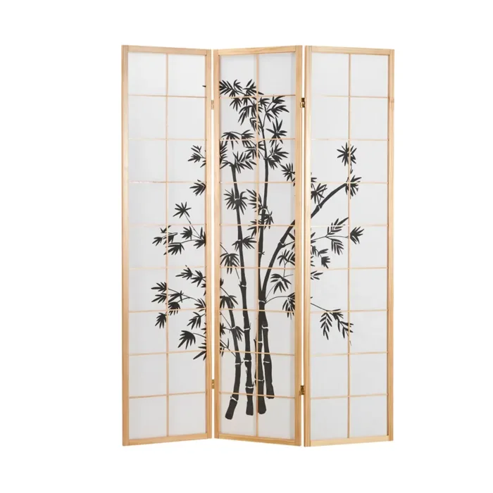 Geprüfte Retourware - Paravent 132x179 cm Natur Schwarz- 3-teilig mit Print