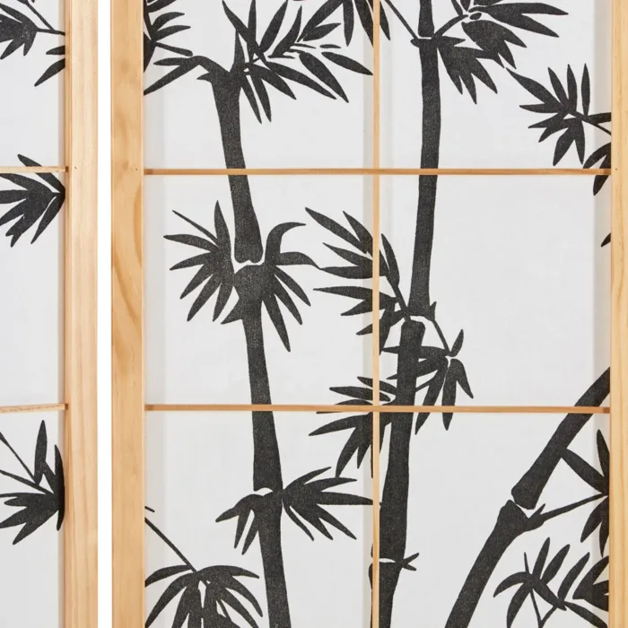 Geprüfte Retourware - Paravent - 3-teilig - Holz und Reispapier mit Print - 132 cm Breite und 179 cm Höhe - Farbe: Natur mit Schwarz