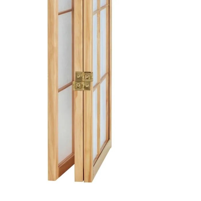 Geprüfte Retourware - Paravent - 3-teilig - Holz und Reispapier mit Print - 132 cm Breite und 179 cm Höhe - Farbe: Natur mit Schwarz