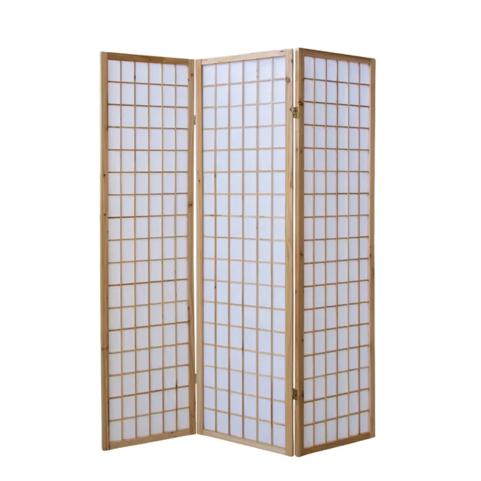 Geprüfte Retourware - Paravent 132x175 cm Natur Weiß, Holzstreben- 3-teilig