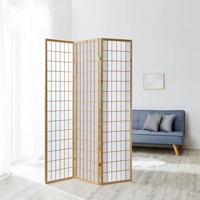 Geprüfte Retourware - Paravent - 3-teilig - Holzstreben Reispapier - 132 cm Breite und 175 cm Höhe - Farbe: Natur mit Weiß