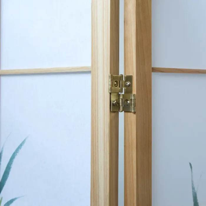 Geprüfte Retourware - Paravent - 3-teilig - Holz Reispapier Naturmuster - 132 cm Breite und 175 cm Höhe - Farbe: Natur mit Grün