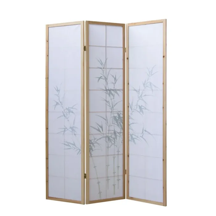 Geprüfte Retourware - Paravent - 3-teilig - Holz Reispapier Naturmuster - 132 cm Breite und 175 cm Höhe - Farbe: Natur mit Grün