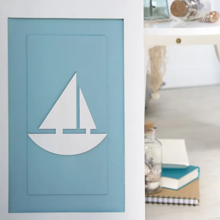 Geprüfte Retourware - Paravent - 3-teilig - Holz Motiv Sea Shabby Art - 93 cm Breite und 162 cm Höhe - Farbe: Weiß mit Blau