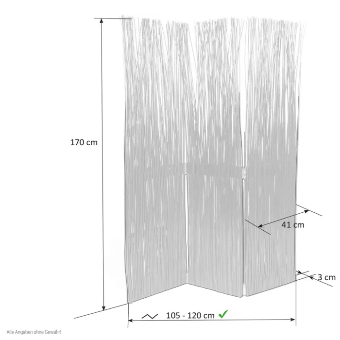 Geprüfte Retourware - Paravent - 3-teilig - Weide Naturprodukt Stäbe - 120 cm Breite und 170 cm Höhe - Farbe: Braun