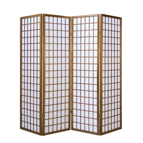 Geprüfte Retourware - Paravent 4-teilig, 176x175 cm - Holzstreben und Reispapier in Braun mit Weiß