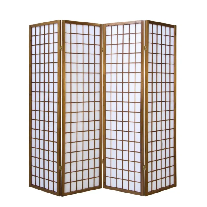 Geprüfte Retourware - Paravent 4-teilig, 176x175 cm - Holzstreben und Reispapier in Braun mit Weiß