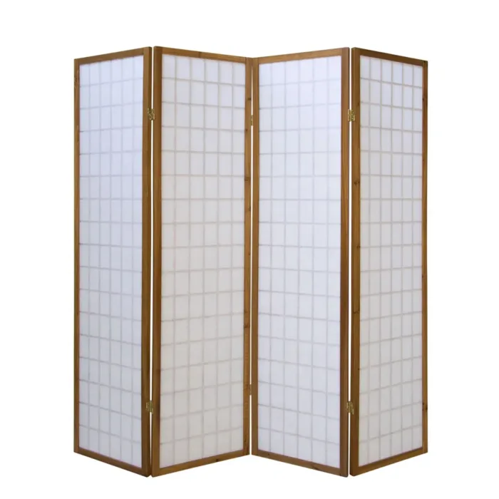 Geprüfte Retourware - Paravent 4-teilig, 176x175 cm - Holzstreben und Reispapier in Braun mit Weiß