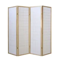 Geprüfte Retourware - Paravent Raumteiler 4-teilig, 176x175 cm - Holzstreben und Reispapier in Natur mit Weiß