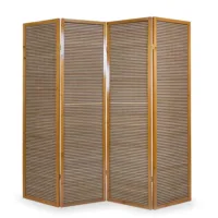 Geprüfte Retourware - Paravent 176x175 cm Braun - 4-teilig, Holz & Bambus