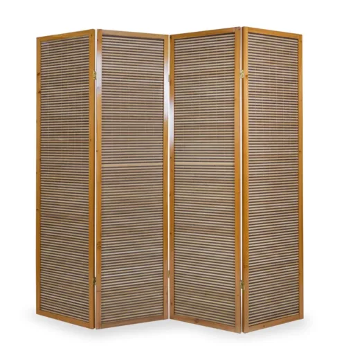 Geprüfte Retourware - Paravent 176x175 cm Braun - 4-teilig, Holz & Bambus