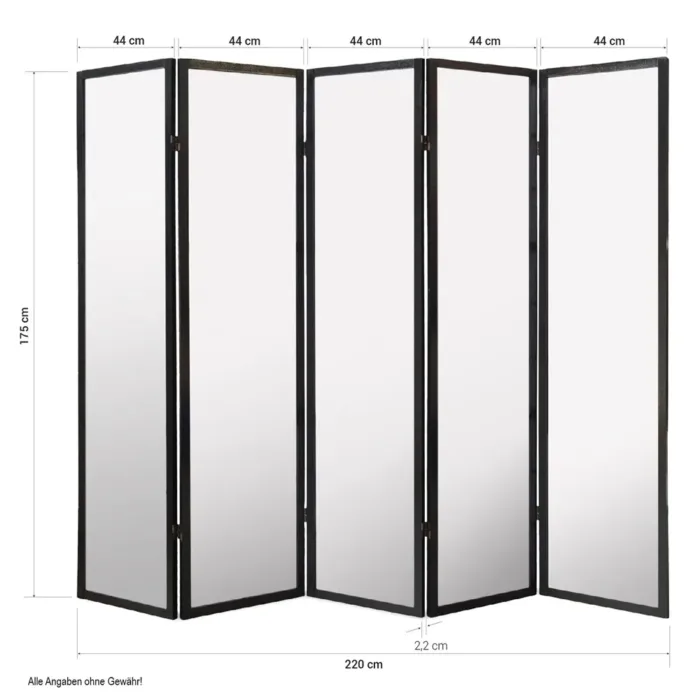 Geprüfte Retourware - Paravent Raumteiler 5-teilig - Quadrate Holz Reispapier - 220 cm Breite und 175 cm Höhe - Farbe: Schwarz mit Weiß