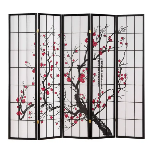Geprüfte Retourware - Paravent 220x179 cm Schwarz Rot - 5-teilig, Muster