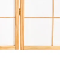 Geprüfte Retourware - Paravent 5-teilig, 220x179 cm - Holz und Reispapier mit Print in Natur und Schwarz