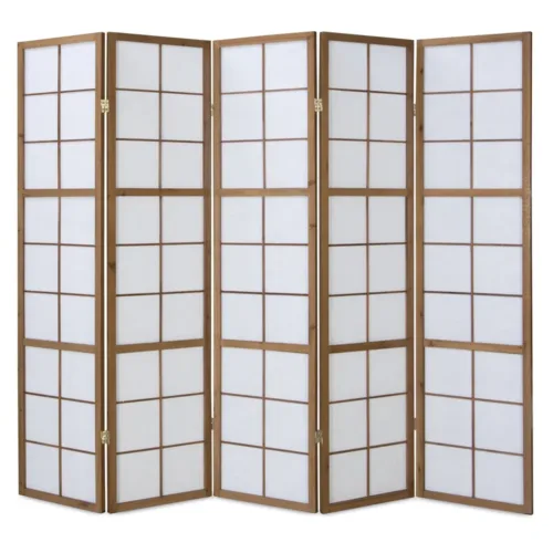 Geprüfte Retourware - Paravent 220x175 cm Holz Braun Weiß Modern - 5-teilig