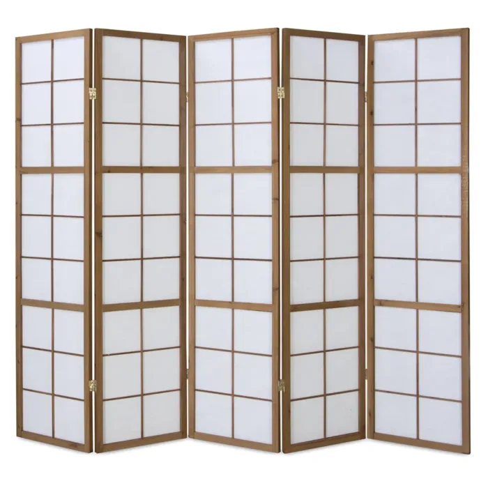 Geprüfte Retourware - Paravent 220x175 cm Holz Braun Weiß Modern - 5-teilig
