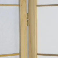 Geprüfte Retourware - Paravent - 5-teilig - Holz und Reispapier - 220 cm Breite und 175 cm Höhe - Farbe: Natur mit Weiß