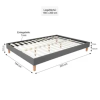 Polsterbett 160x200 - Doppelbett ohne Kopfteil - Farbe: Grau