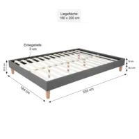 Polsterbett 180x200 - Doppelbett ohne Kopfteil - Farbe: Grau