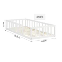 Montessori-Bett für kleine Entdecker - Massivholz-Bodenbett 90x200 für fantasievolle Spielstunden - Farbe: Weiß