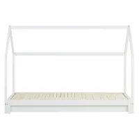 Kinderdoppelbett 90x200 mit Zusatzliegefläche - Magisches Massivholz Hausbett 2x 90x200 - Farbe: Weiß