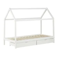 Hausbett 90x200 - Kinder- und Jugendbett mit zwei Bettkästen - Farbe: Weiß