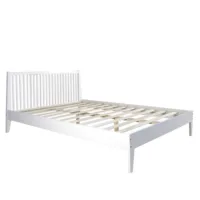 Massivholzbett 140x200 – Doppelbett mit hohem Kopfteil – Farbe: Weiß