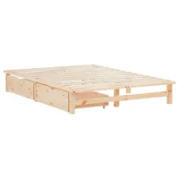 Massivholz Doppelbett 140×200 – Palettenbett mit zwei Bettkästen – Farbe: Natur