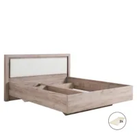 Doppelbett 160x200 - Futonbett mit hohem Kunstleder-Kopfteil - Farbe: Natur mit Weiß