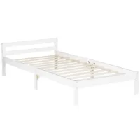Massivholzbett 90x200 - Einzelbett mit Kopfteil - Farbe: Weiß