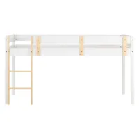 Hochbett 90x200 - Kinderbett aus Holz mit naturfarbener Leiter - Farbe: Weiß Natur