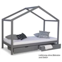 Hausbett 90x200 - Kinderbett mit Bettkästen - Farbe: Grau