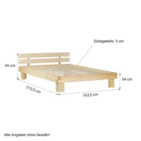 Balkenbett Vollholz - Doppelbett in Natur - 180x200