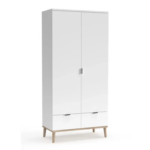 Garderobenschrank 90 cm Breite - Schrank mit Schubladen und zwei Türen – Farbe: Weiß