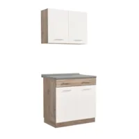 Küchenmodule 80 cm Breite - Oberschrank und Unterschrank mit Arbeitsplatte - Farbe: Natur-Weiß