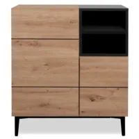 Anrichte Industrial 80 cm Breite - Kommode mit zwei Schranktüren und schwarzem Fach - Farbe: Natur Schwarz