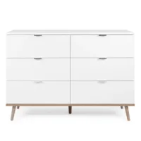 Anrichte 120 cm Breite - Kommode mit sechs Schubladen und heller Unterbodenplatte - Farbe: Weiß Natur
