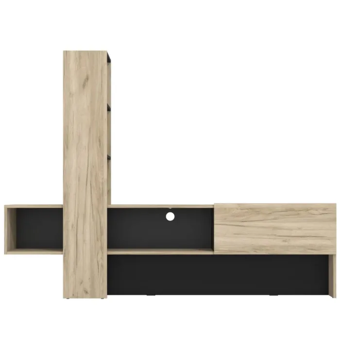 Wohnwand 1-teilig 186 cm Breite - TV Mediawand mit Lowboard und Regal – Farbe: Natur Grau