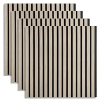 Vier Schallisolierende 3D Paneele 60x60 cm - Holz Lamellen in Grau auf Filz in Schwarz