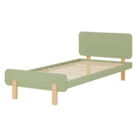 Bett für Kinder 90x200 - Bett mit Vollholz Korpus in Grüner Farbe und Bettfüßen in Natur