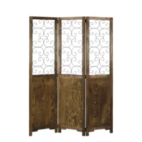 Geprüfte Retourware - Paravent Raumteiler 3-teilig, 120x170 cm - Kiefernholz in Braun mit schwarz lackiertem Metall